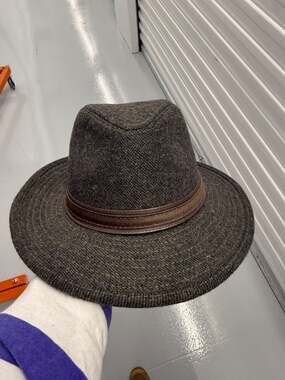 DPC Wool Blend Fedora Hat with Leather Band and Plaid Lining XL